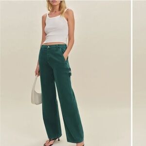 Reformation Teal Diego Mid Rise Baggy Utility Jeans